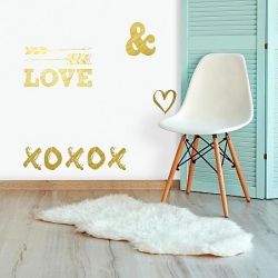 Αυτοκόλλητα τοίχου με ρητό Gold Love with Hearts and Arrows RMK2995SCS