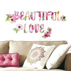 Αυτοκόλλητα τοίχου με ρητό Beautiful Love Watercolor