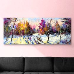 Πίνακας σε καμβά Sunset in winter wood