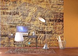 Φωτοταπετσαρία τοίχου με διάφορες λέξεις σε καφέ φόντο