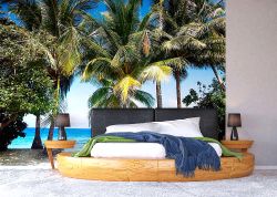 Φωτοταπετσαρία τοίχου με μια τροπική παραλία με φοίνικες