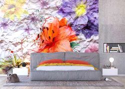 Φωτοταπετσαρία τοίχου με ανθισμένα λουλούδια σε διάφορα χρώματα