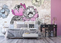 Φωτοταπετσαρία τοίχου με ανθισμένα λουλούδια σε διάφορα απαλά χρώματα