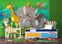 Παιδική φωτοταπετσαρία τοίχου με διάφορα άγρια ζωάκια του δάσους