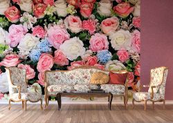 Φωτοταπετσαρία τοίχου με ανθισμένα τριαντάφυλλα σε διάφορα χρώματα