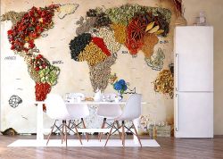 Φωτοταπετσαρία τοίχου με θέμα παγκόσμιο χάρτη απο τα προϊόντα της κάθε χώρας