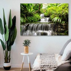 Πίνακας σε καμβά Waterfalls with green plants