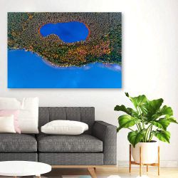 Πίνακας σε καμβά Aerial top view of two lakes in forest