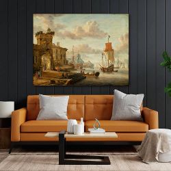 Πίνακας σε καμβά Abraham Storck - Havnescene med Antikke Bygning Ruiner
