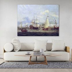 Πίνακας σε καμβά Abraham Storck - A Dutch Harbour Scene with Ships and Bathers