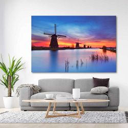 Πίνακας σε καμβά Traditional windmills at sunrise