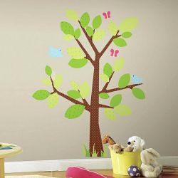 Παιδικά αυτοκόλλητα τοίχου με δέντρο και πράσινα φύλλα RMK1554GM.